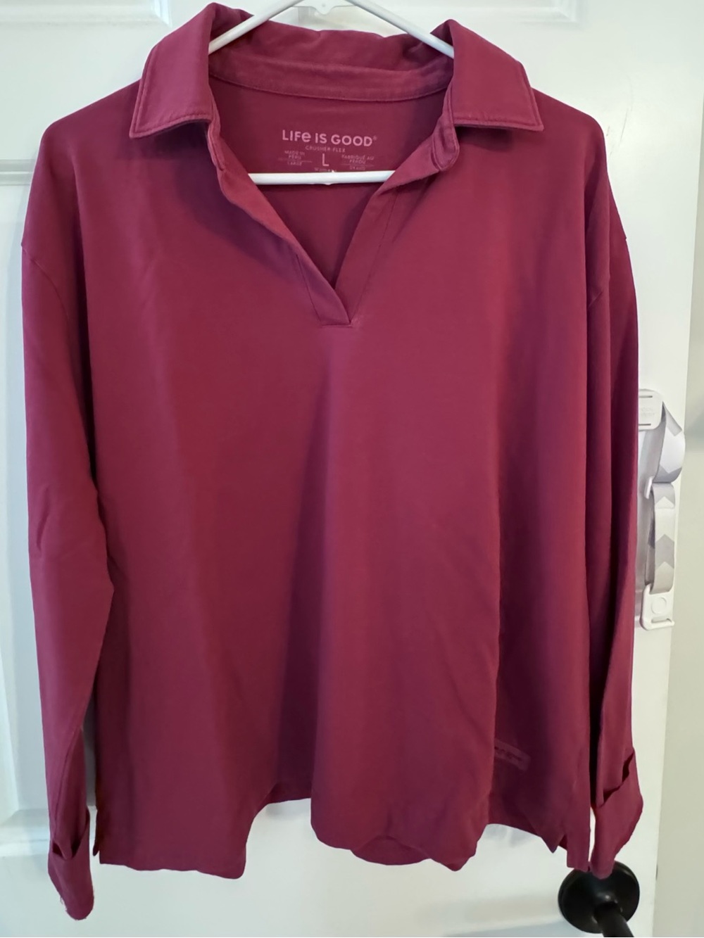 Life Is Good Women’s Red Long Sleeve Polo Split Neck Shirt Size L Large